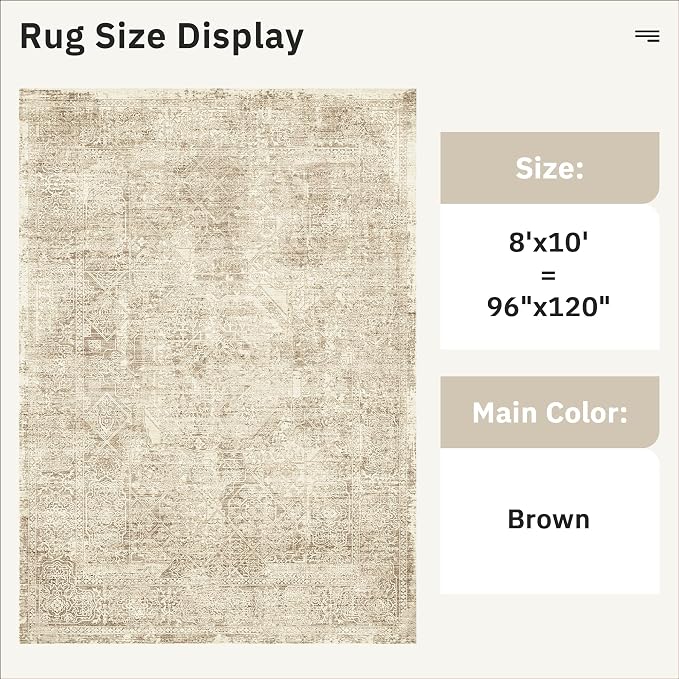 Soalmost Washable Area Rug 8x10 Large Soft Living Room Rugs Light Brown | - Image 4
