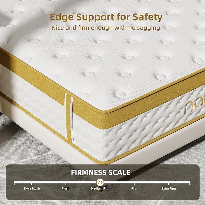 Cooling Gel Queen Mattresses 14 Inch Memory Foam Hybrid Mattress for Back Pain & Pressure Relief, Queen Size Mattress in A Box with Pocket Springs, Medium Firm with CertiPUR-US Certified