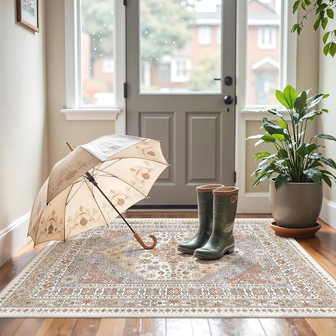 3x4 Washable Area Rug for Entryway Non Slip Kitchen Rugs, Soft Vintage Living - Image 3