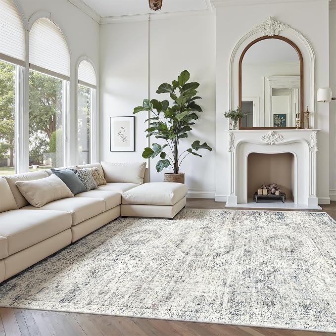 Soalmost 7x10 Area Rug for Living Room Washable Rugs Non-Slip Blue/Ivory | - Image 2