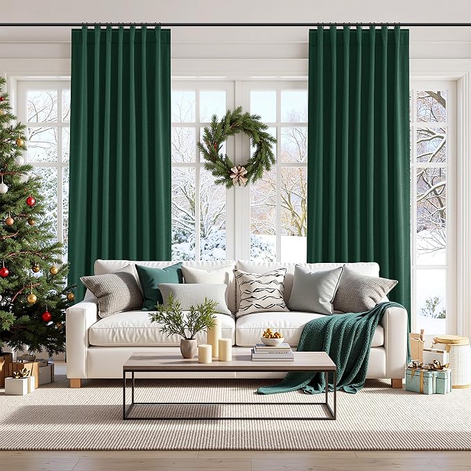Dark Green 100% Blackout Curtains 96 Inch Length 2 Panels Set - Image 9