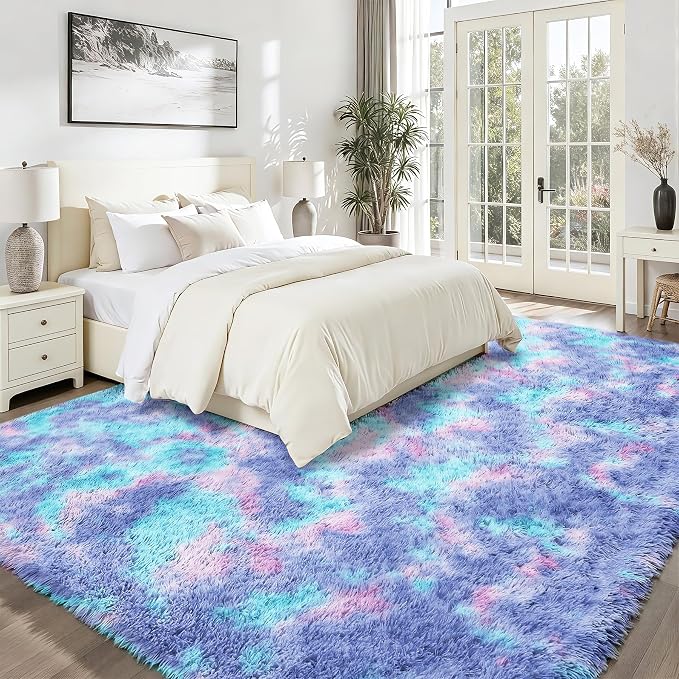 PLHXFR 9x12 Area Rugs Living Room: Fluffy Bedroom Soft Shag Rug Kid Rainbow | - Image 2