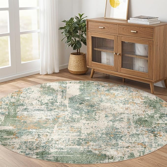 LOONGRUG Round Rug 5x5 Washable Neutral Modern Circle Area Rugs Green | - Image 8