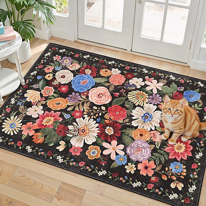 Black Brown Floral Area Rug 2x3 by WelcometoBabovid