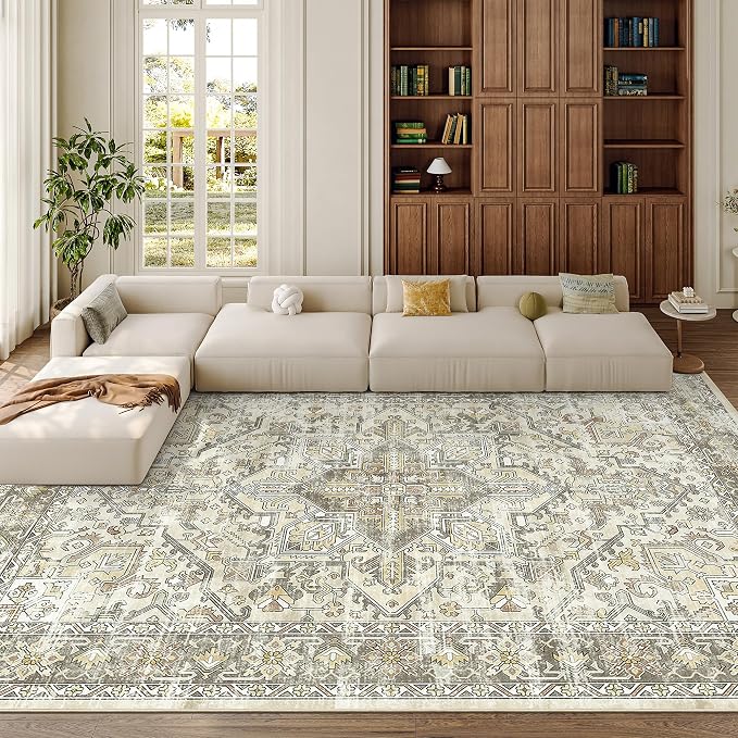 8x10 Area Rugs for Living Room, Large Washable Rug, Dining Room, Low Pile by Zesthome