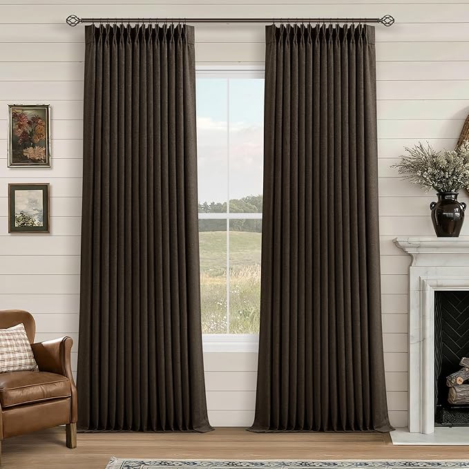 Brown Chocolate Double Layer Linen Blackout Bedroom 105 Inch Curtains | Memory by Twodrapes