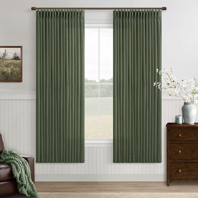 72 Inch Linen Blend Pleat Green Semi Sheer Curtains by Twodrapes