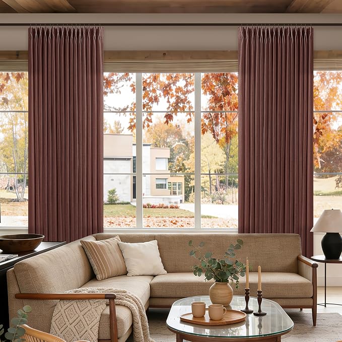 Linen Pleated Light Filter Sheer Rust Brown Curtains 80 Inch Long | Pleat Red - Image 8