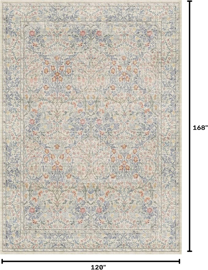 Vintage Washable Beige Blue 10x14 Rug - Image 2