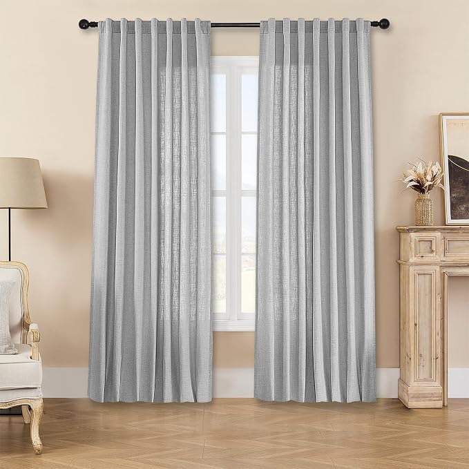 Joydeco Linen Curtains for Living Room, Light Filtering Rod Pocket Back Tab by JOYDECO