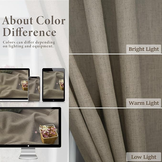 Pitalk Taupe Curtains 90 Inch Length 2 Panels Set Linen Light Filtering Sheer - Image 3