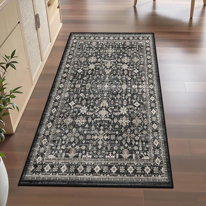 Grey Floral Hallway Runner Rug 2x10 - Image 2