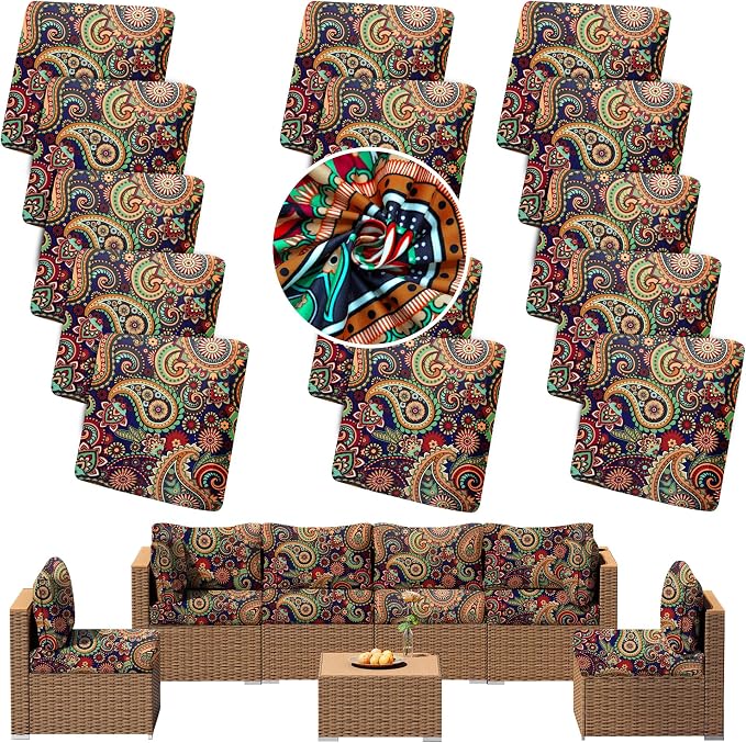 14PCS Patio Cushion Covers, Patio Furniture Couch Seat Slipcovers | Washable by SUKAIKEQA