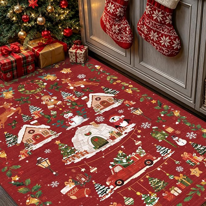 Washable Christmas Rug Runner 3x4: Non Slip Small Area Rug - Image 4