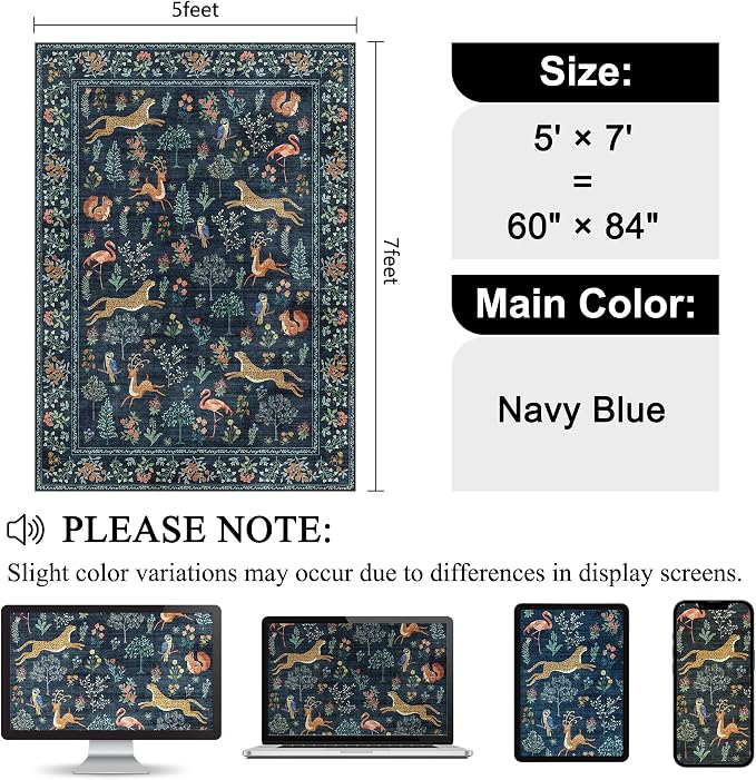 DUKINO 5x7 Area Rugs, Washable Animal Rug Living Room Non Slip, Soft Indoor - Image 2