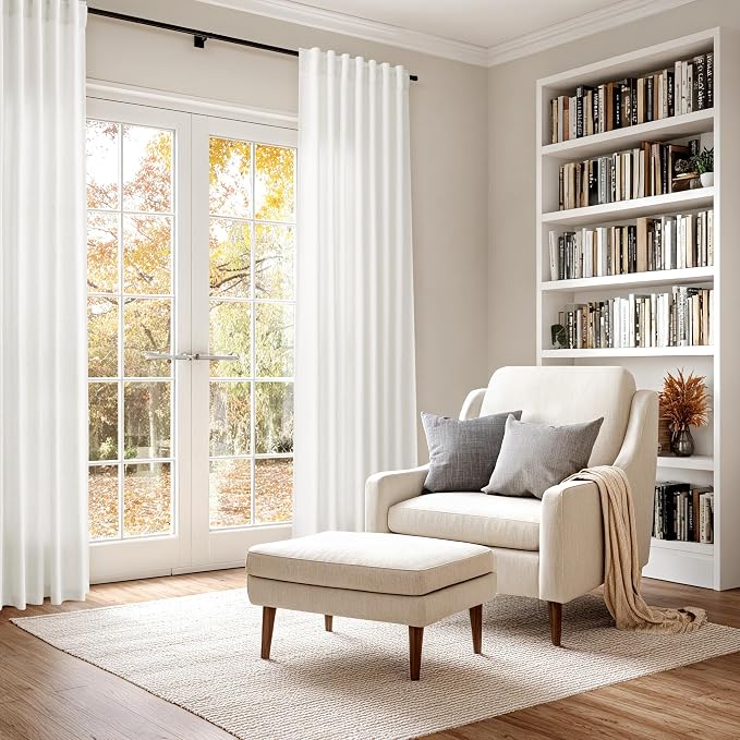 Beige White Linen Curtains for Living Room 94 Inches Long Back Tab and Rod - Image 6