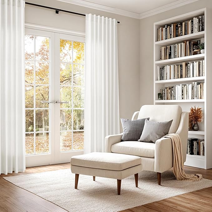 Beige White Linen Curtains 90 Inches Long - Image 6