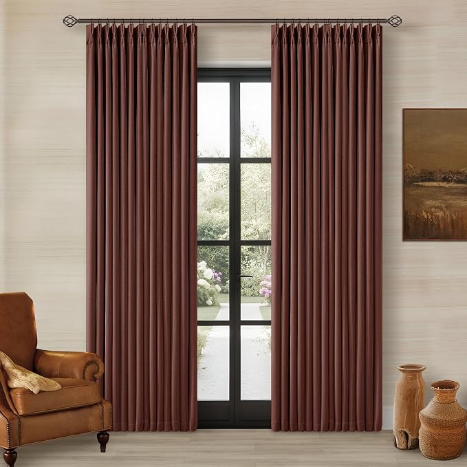 Chestnut Brown Pinch Pleated Blackout Linen 86 Inch Curtains - Image 9