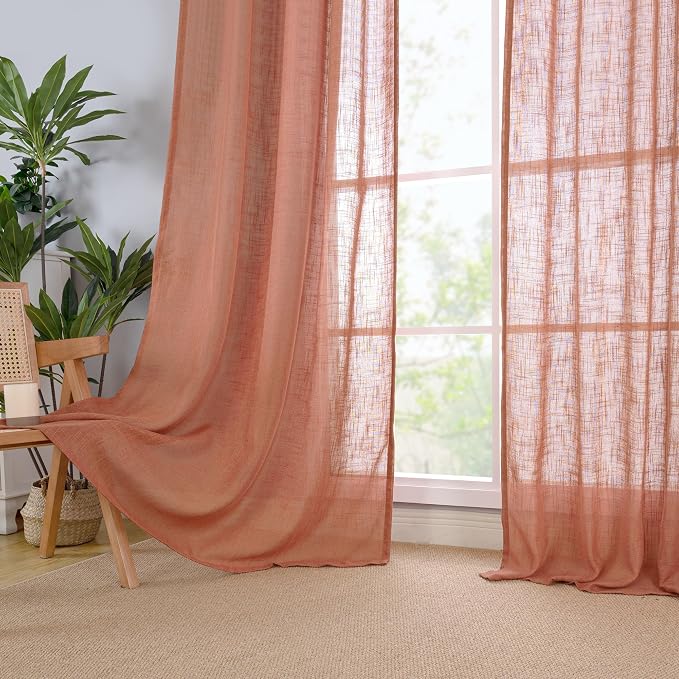Terracotta Linen Curtains 90 Inch - Image 9