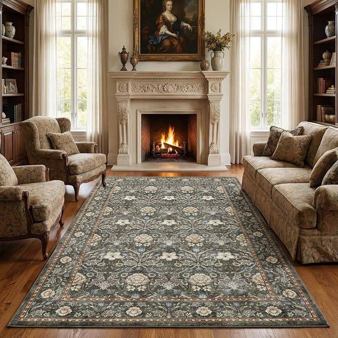 GarveeHome Washable Area Rug 6x9, Soft Vintage Floral Bedroom Rug Non Slip Low by GarveeHome