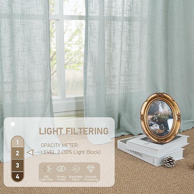 Greyish Blue Semi Sheer Linen Curtains - Image 4