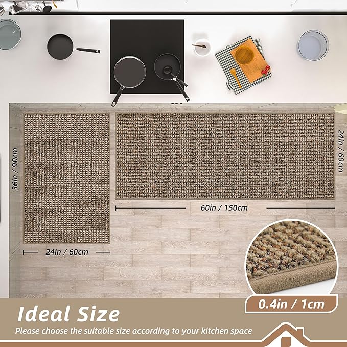 BEQHAUSE Kitchen Rugs and Mats 2PCS Non-Slip, Taupe | Kitchen Mats - Image 2