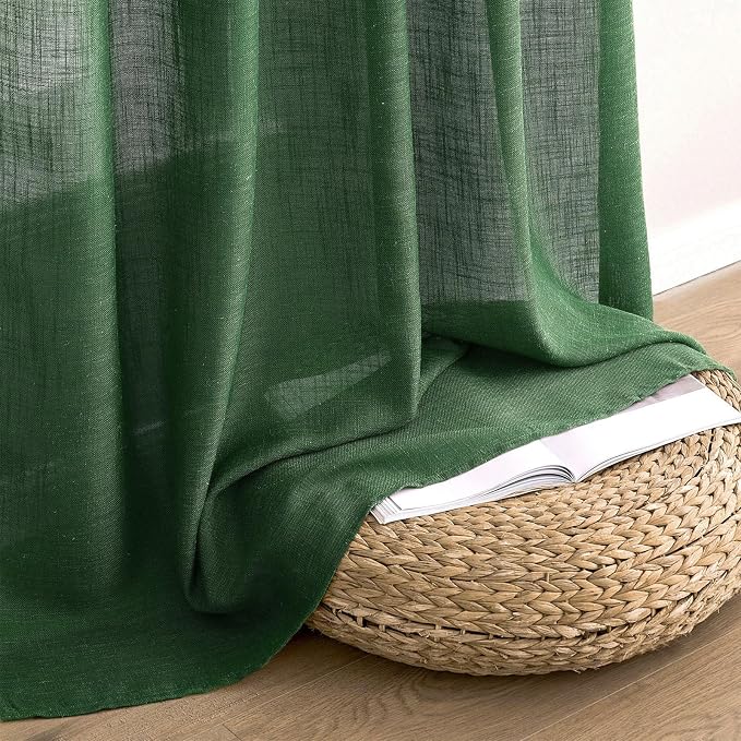 MIULEE Emerald Green Linen Curtains 52x108 Inch - Image 7