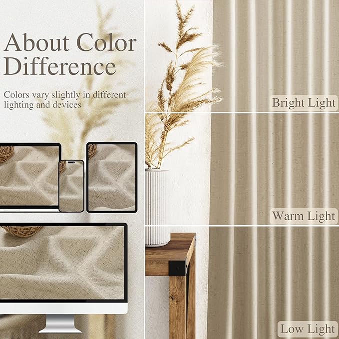 Eggshell Beige Linen Curtains 132 Inch Length - Image 3