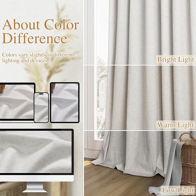 90 Inch Long Natural 100% Blackout Linen Curtains - Image 7