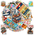 100 PCS Texas Travel Stickers Pack, Vinyl Waterproof Decals with Cowboy Boots Hats Longhorn Desert Cactus State Icons and City, Gift for Kids Teens Adults Wall Water Bottle Scrapbook Car Decor
