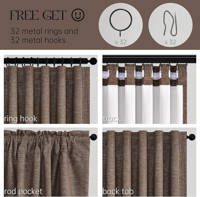 Topfinel Dark Brown 90 Inch Blackout Linen Curtains - Image 5