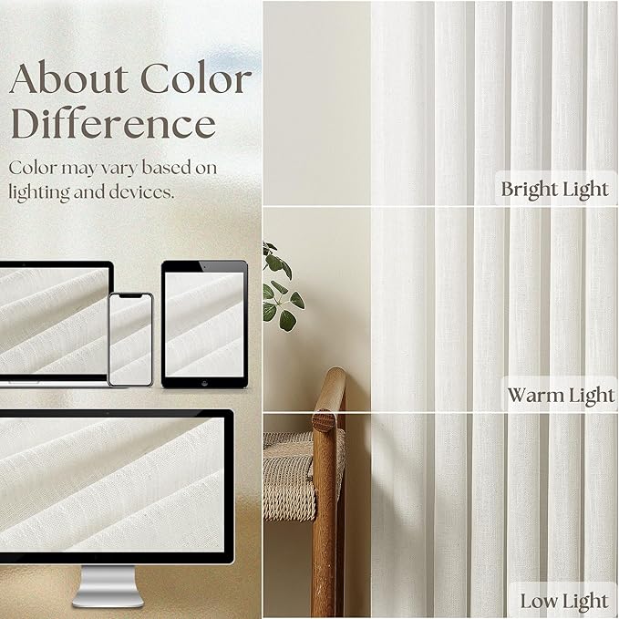 Beige White Pinch Pleated Linen Curtains 2 Panels 108 Inches Long | 400GSM - Image 4