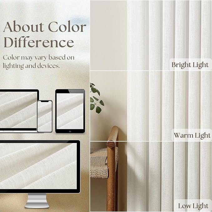 Beige White Pinch Pleated Linen Curtains 132 Inches Long 2 Panels | 400GSM - Image 4
