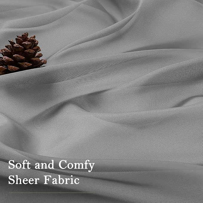 Charcoal Grey Sheer Curtains 63 Inch Length 2 Panels, Rod Pocket Light - Image 5
