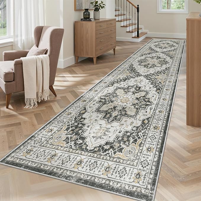 Madane Hallway Runner Rug 2'6''x10' Black, Washable Vintage Kitchen Runners | by Madane