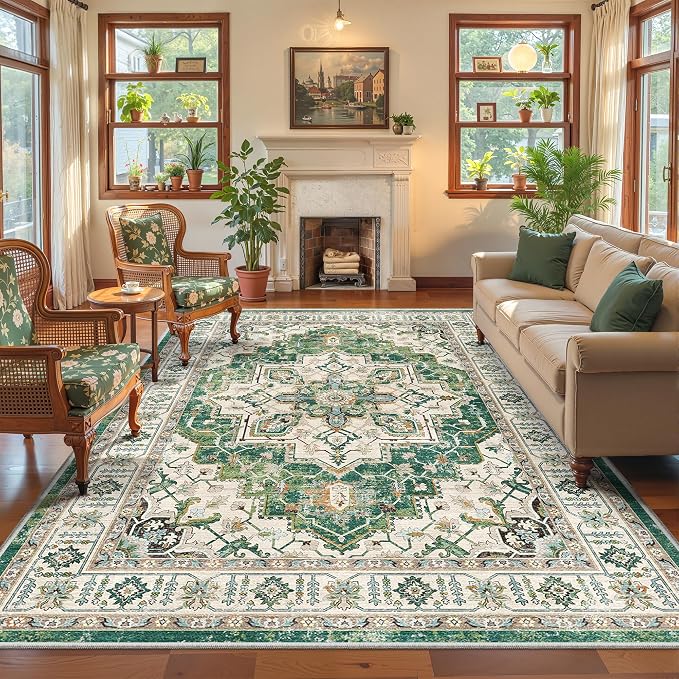 6x9 Area Rugs for Living Room, Large Washable Rug, Dining Room, Low Pile by Zesthome