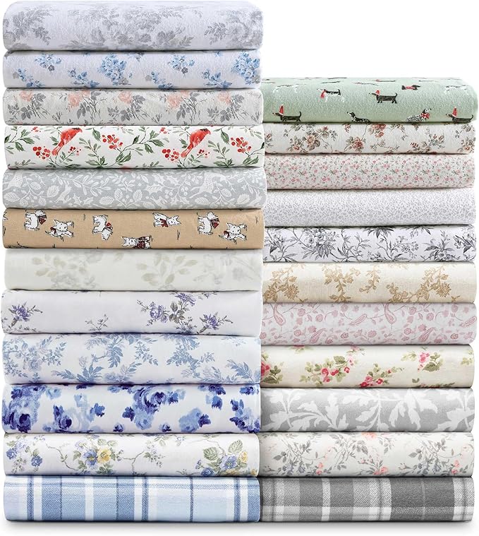 Laura Ashley - Flannel Sheets Twin Size, Anti-Pilling & Wrinkle Resistant Cotton, Touchably Soft for All-Season Comfort - Bed Sheets with Matching Pillowcase & Fitted Sheet (Jolly Cardinals Green)
