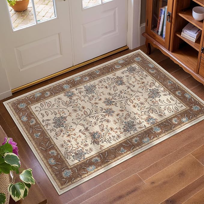GarveeHome Small Brown Entryway Rug 2x3 Washable Front Door Rug Doormat | Low - Image 2