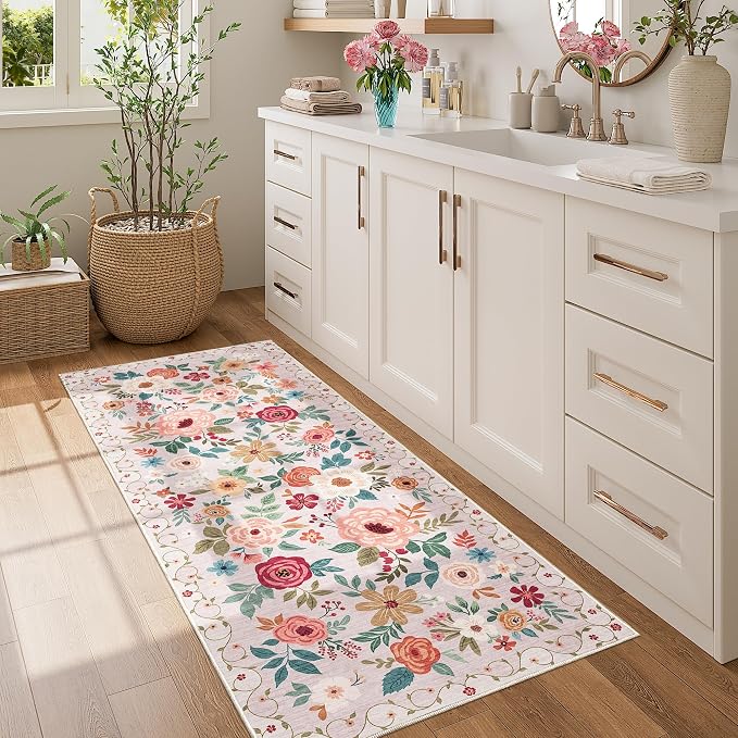 DUKINO 2x5 Runner Rug, Floral Washable Rug - Image 3