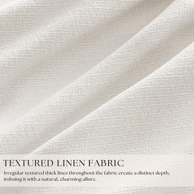 Ivory White Pinch Pleated Blackout Linen 92 Inch Bedroom Curtains 2 Panels | - Image 2