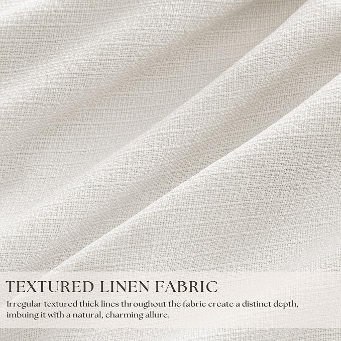 Ivory White Pleated 100% Blackout Linen Curtains 96 Inches Long 2 Panels | - Image 2