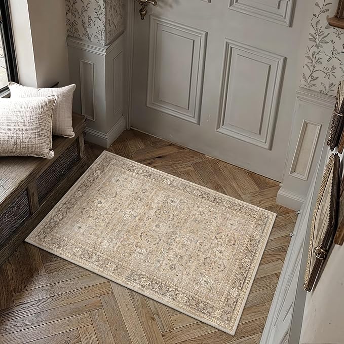 Schweek Khaki 2x3 Entryway Rug Non-Slip Washable Rugs by Schweek