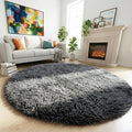 Amdrebio Grey Furry Big Round Area Rug 6Ft by Amdrebio