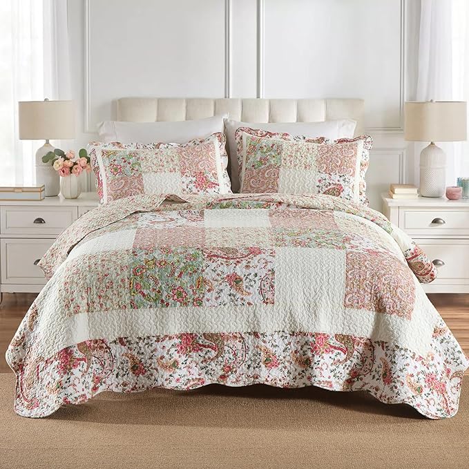 Secgo King Comforter Set for Bed - 100% Cotton Quilts King Size, Black Bedspreads (98 * 104Inch) with 2 Pillow Shams, Patchwork Reversible Lightweight Bedding