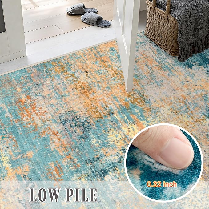 2.6x10 Washable Runner Rug:Modern Abstract Soft Carpet Rosy Haze | - Image 7