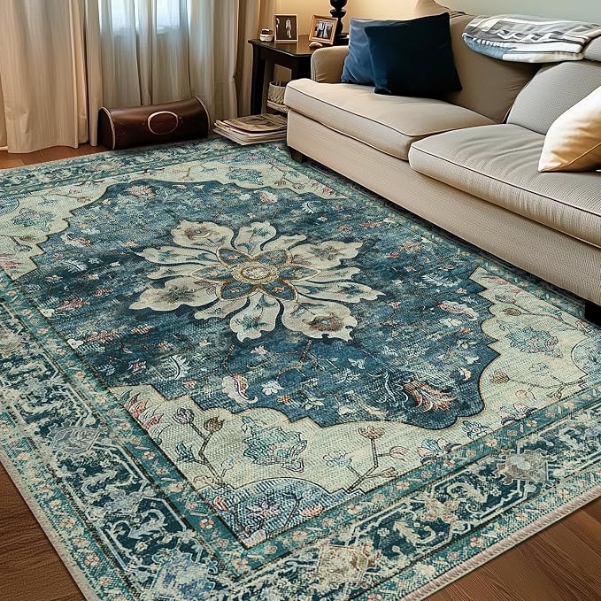 RELEANY Washable Area Rug, Water Repellent, Pet Friendly, Vintage Floral Boho by RELEANY