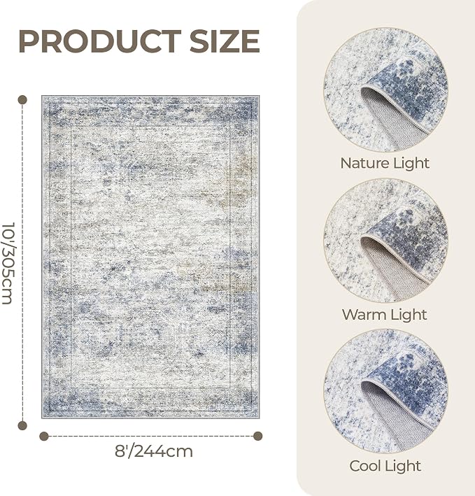 8x10 Area Rugs for Living Room, Large Washable Rug, Dining Room, Low Pile - Image 2