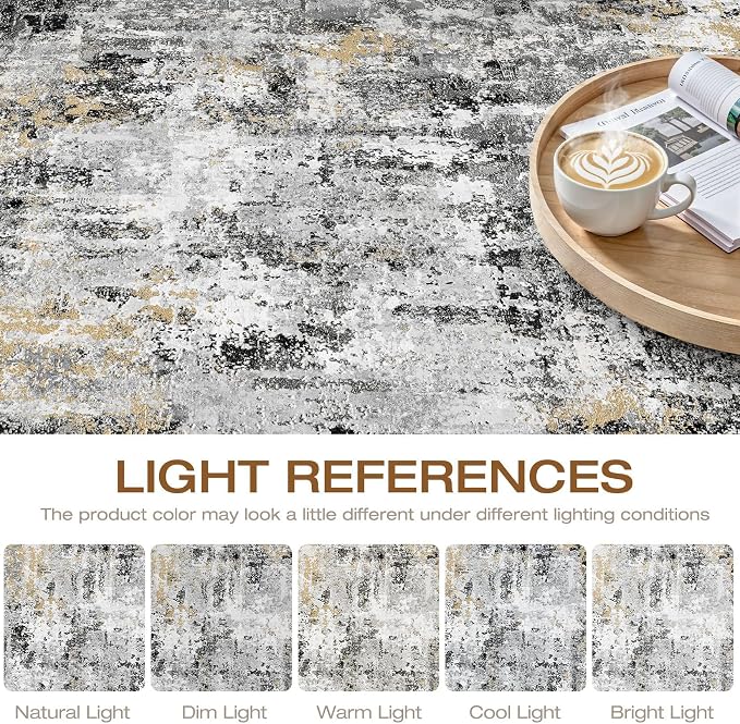 LOONGRUG Area Rug 5x7 Washable Neutral Modern Living Room Rugs Black Gold | - Image 8