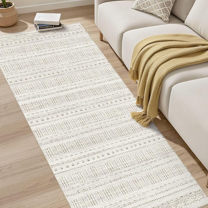 cotiled Hallway 2.6x8 Runner Rugs Washable Boho Rug Brown/Cream | Stain - Image 6
