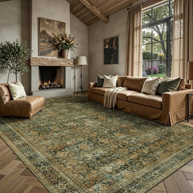 6x9 Area Rugs - Washable Vintage Retro Living Room Rug, Soft Ultra Thin Non by Yarooge